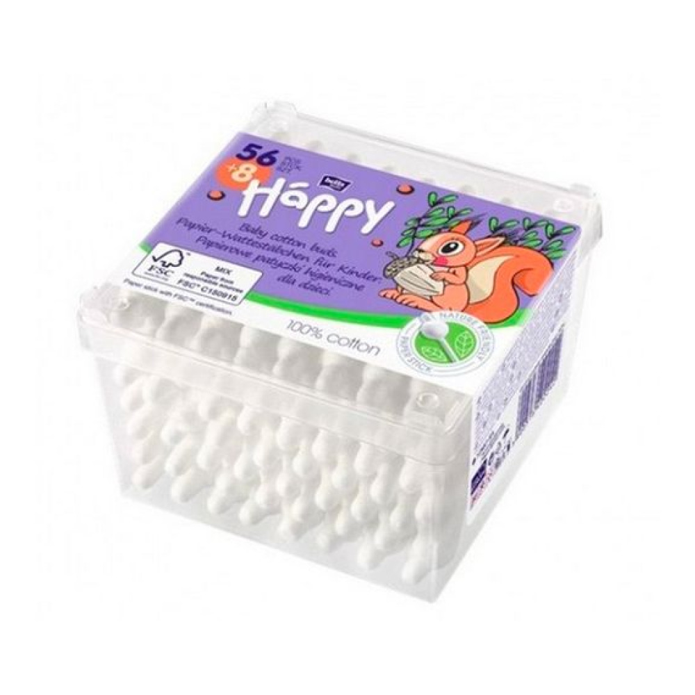 Ватні палички Baby Happy дитячі з обмежувачем 64 шт
