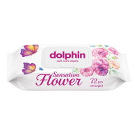 Вологі серветки Dolphin  Квітковий з клапоном  72 шт