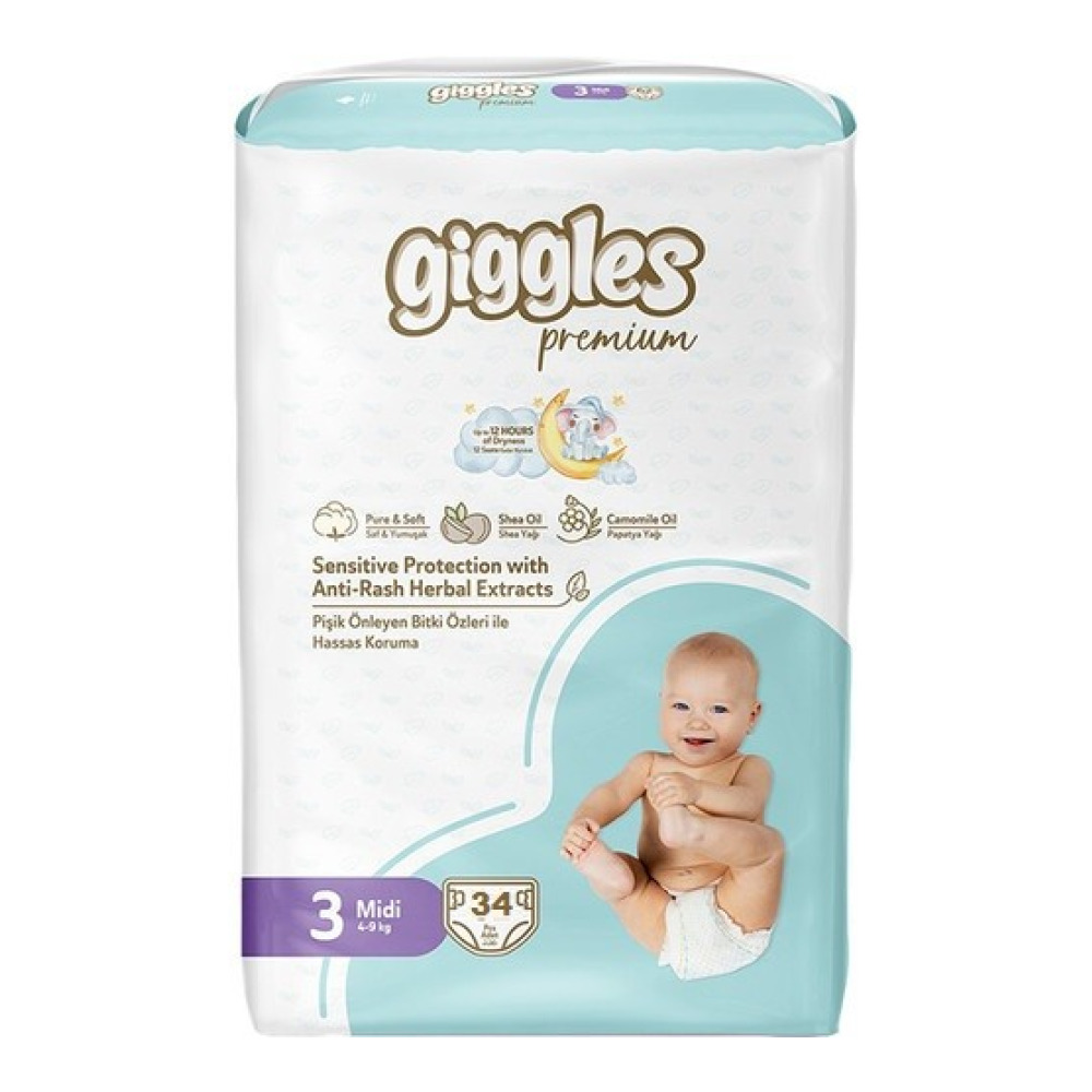 Підгузки дитячі Giggles Premium 3 Midi 4-9 кг 34 шт.