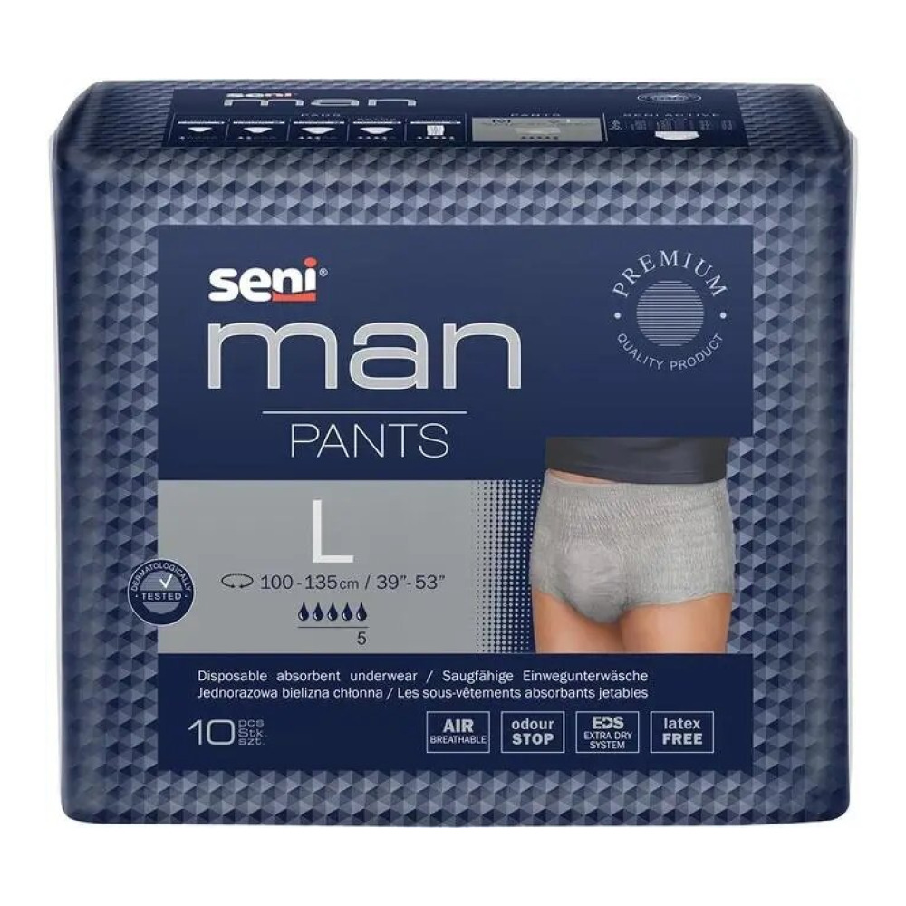 Підгузники труси для чоловіків Seni MAN PANTS large 100-135 см 10 шт 5 крап.