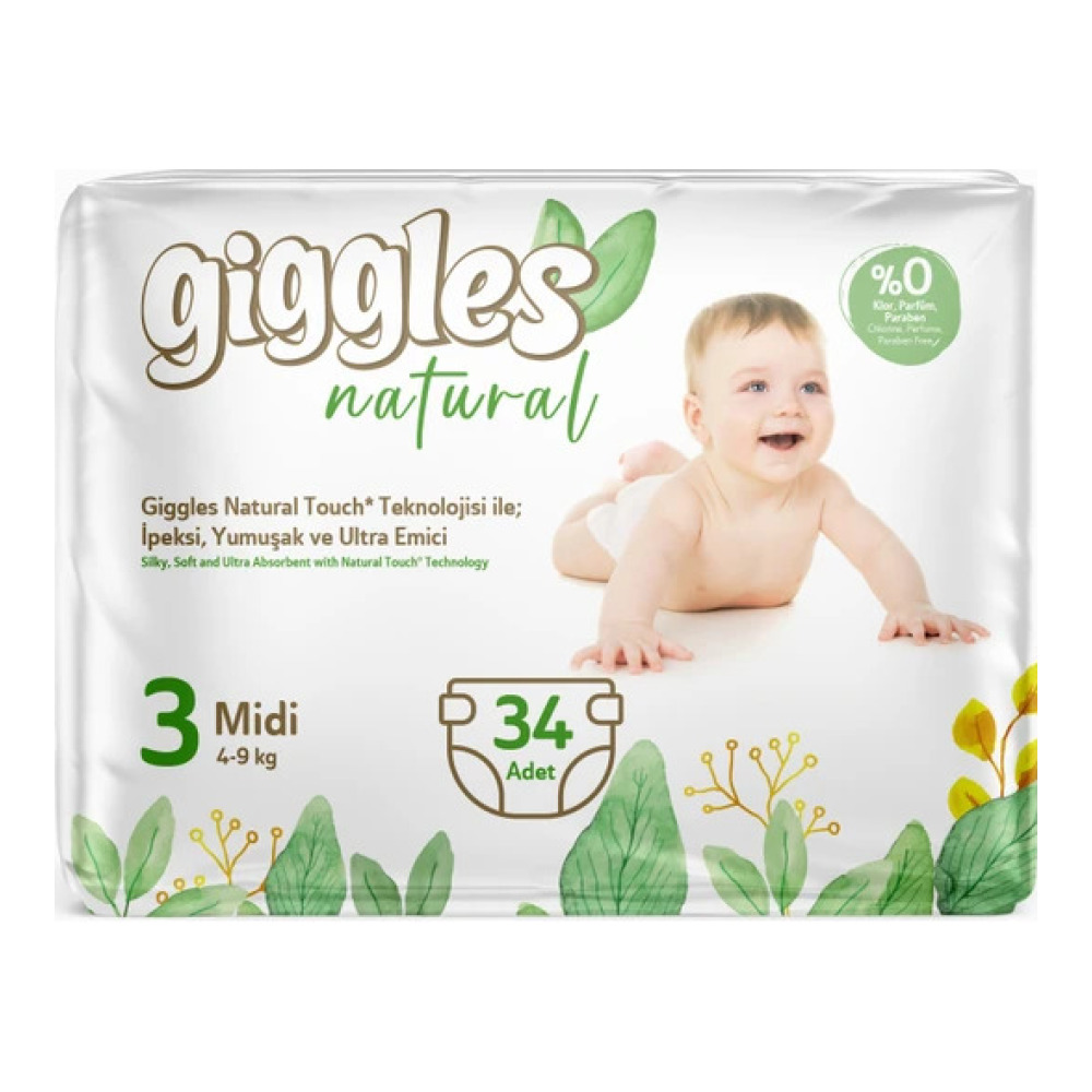 Підгузки дитячі Giggles Natural 3 Midi 4-9 кг 34 шт