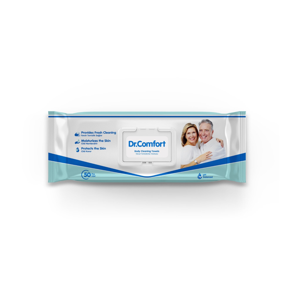 Вологі серветки для догляду за тілом Dr.Comfort 21*24 см з клапоном 50 шт