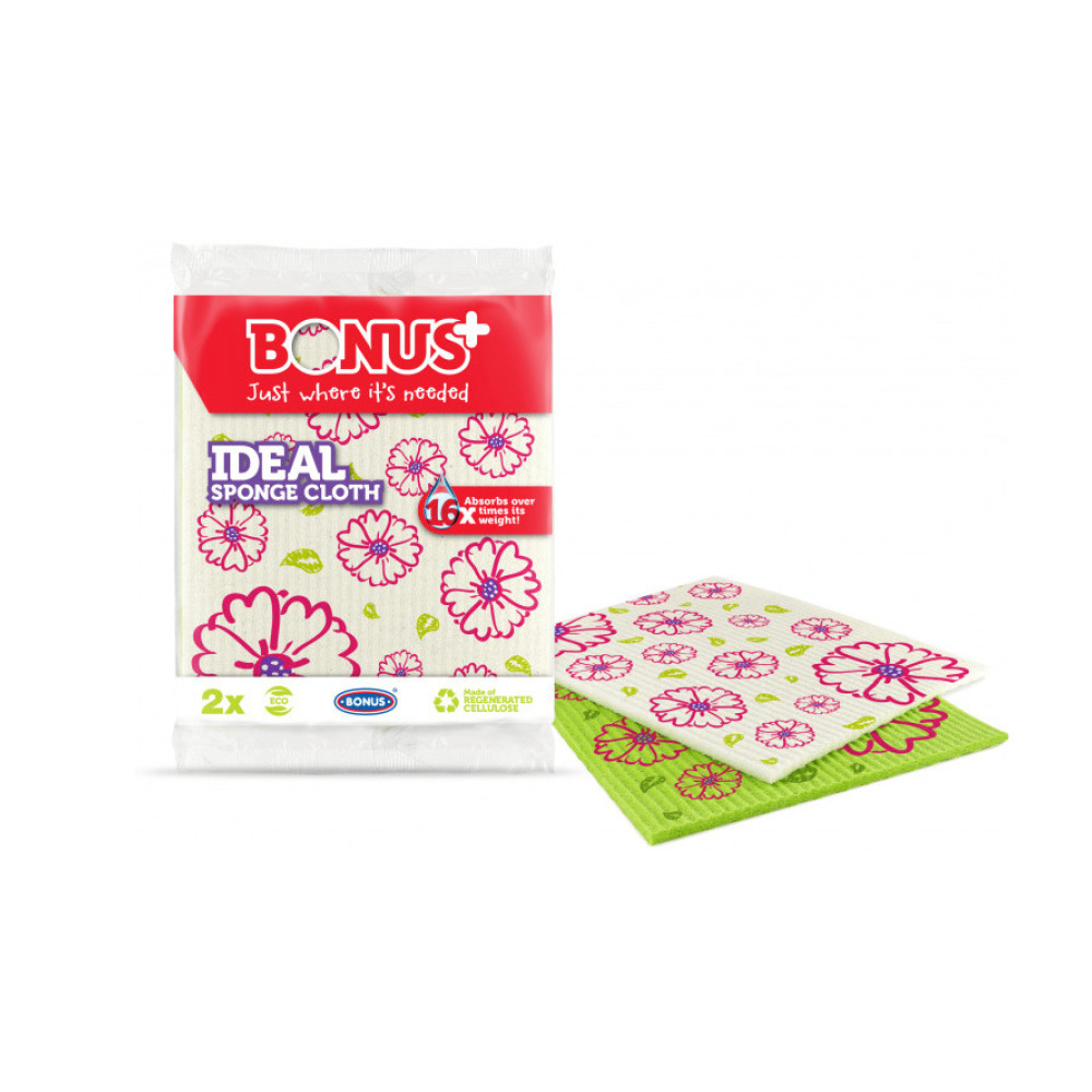 Ганчірка BONUS IDEAL sponge cloth вологопоглинаюча 18*18см. з малюнком Квіти 2шт.