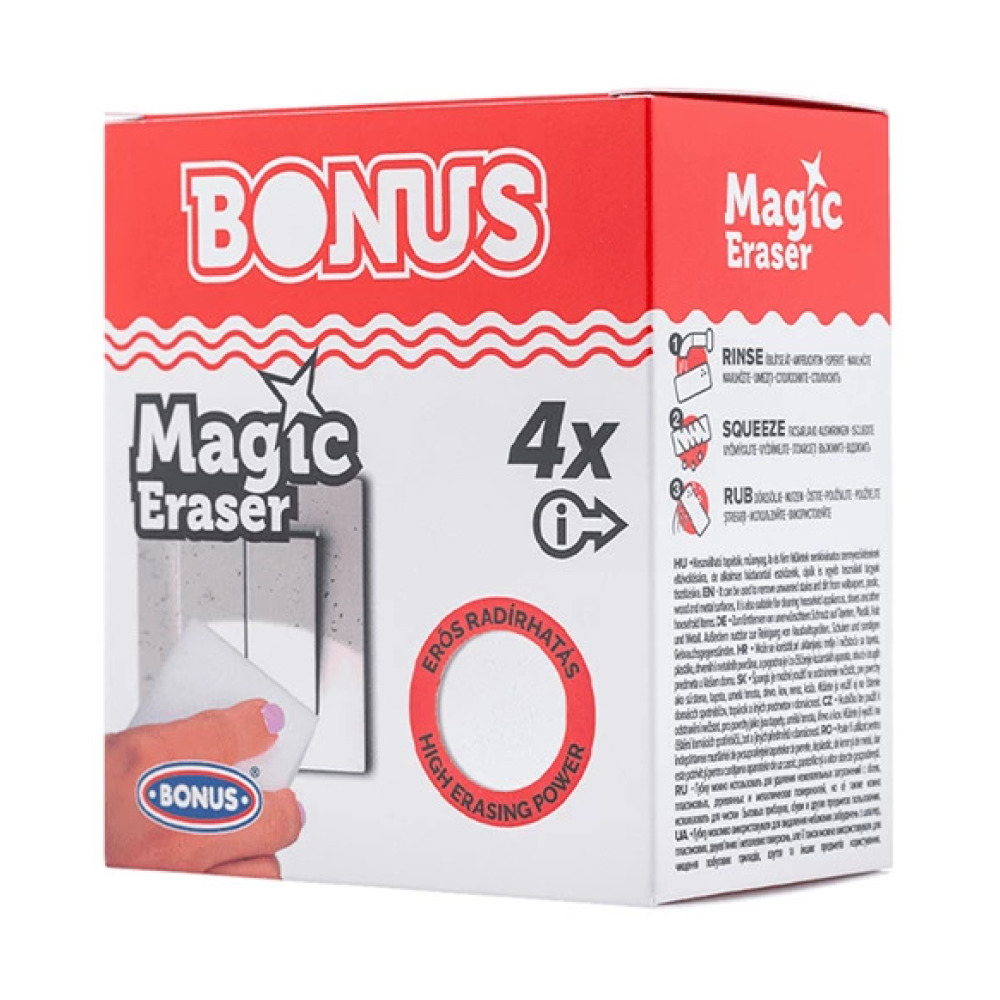 Губка BONUS Magic Eraser МЕЛАМІНОВА для миття та чищення 4 шт