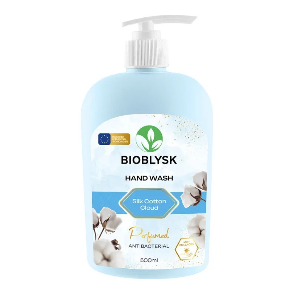 Рідке крем-мило парфумоване BioBlysk антибактеріальне “Silk Cotton Cloud”  500 мл.