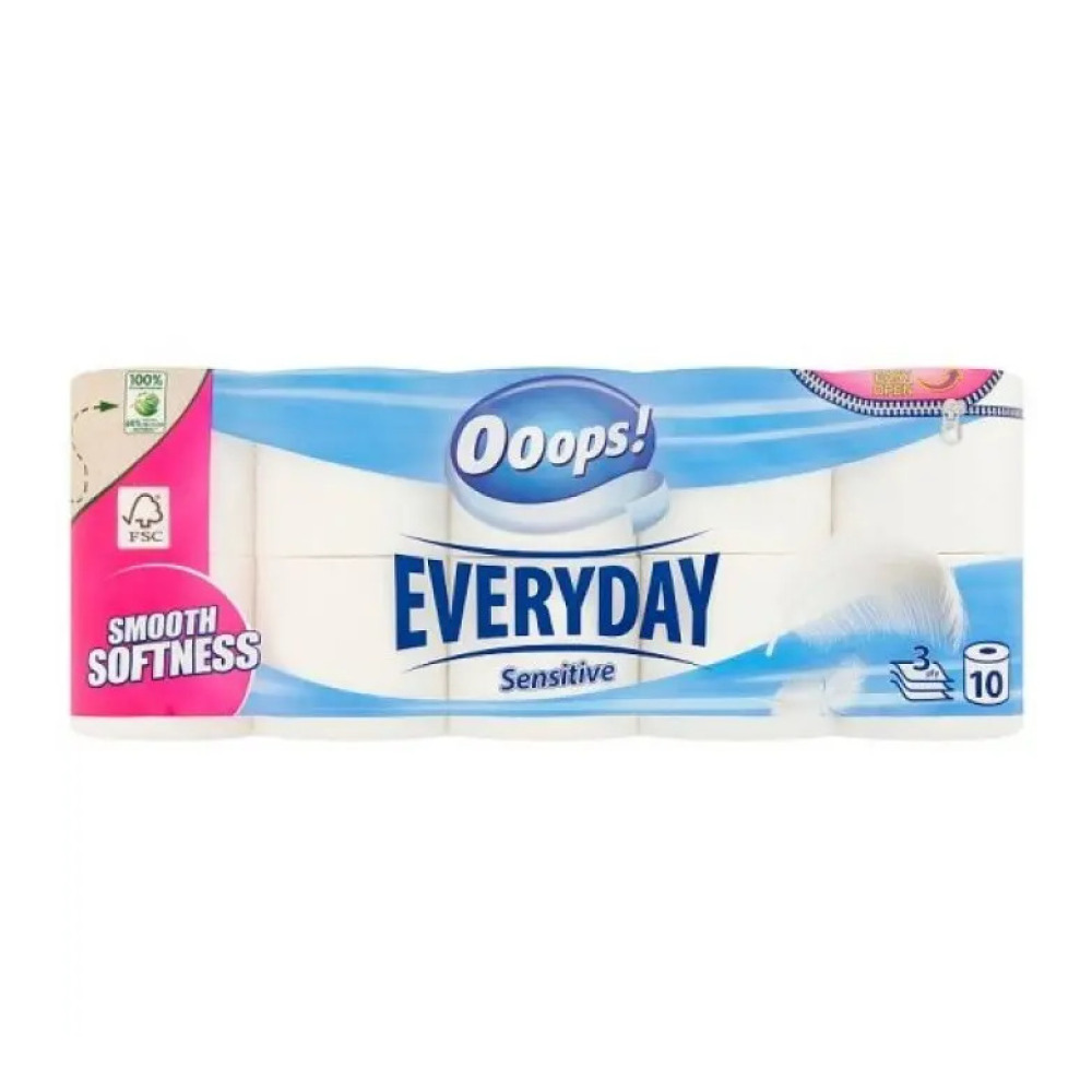Туал.папір Ooops! EveryDay Sensetive 3-ох шар.115відр. 10шт.
