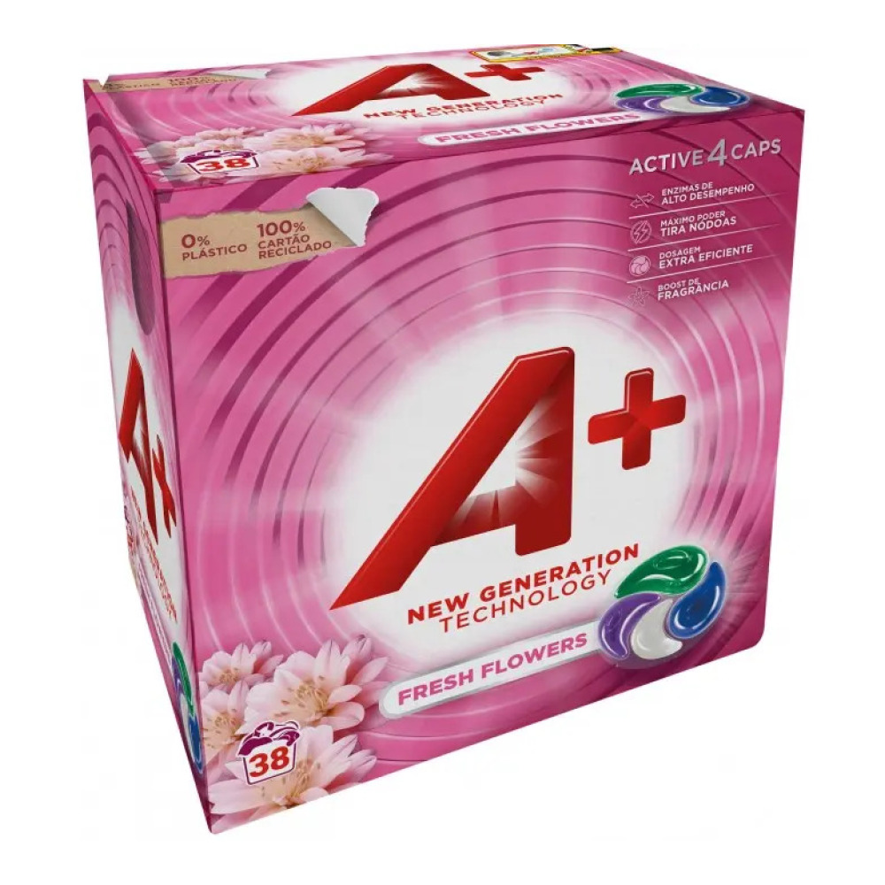 Капсули для прання A+ 4в1 Універсал Fresh Flowers картон 38 шт