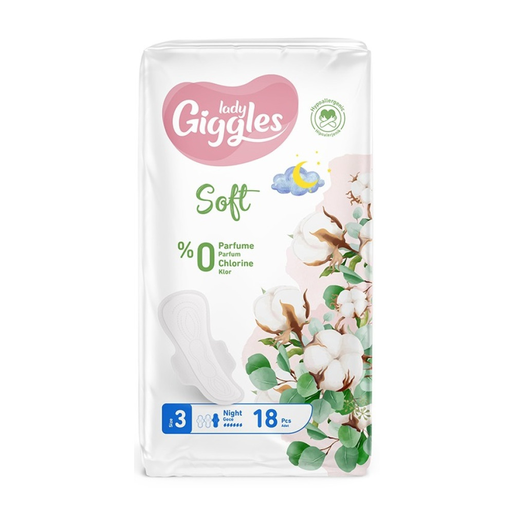 Гігієнічні прокладки Giggles Lady Night Soft 3 з крил. 18 шт 6 краплі