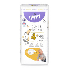 Підгузки дитячі Happy 4+Maxi Plus 9-15 кг 56 шт