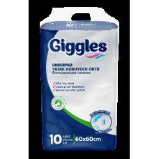 Пелюшки Giggles 60х60 см 10 шт гігієнічні пелюшки дитячі одноразові пелюшки вбираючі пелюшки